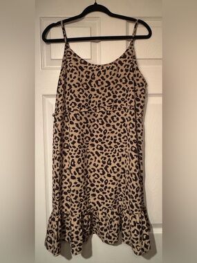 JODIFL Sz Large Beige Leopard Midi Slip Dress w/ adjustable straps